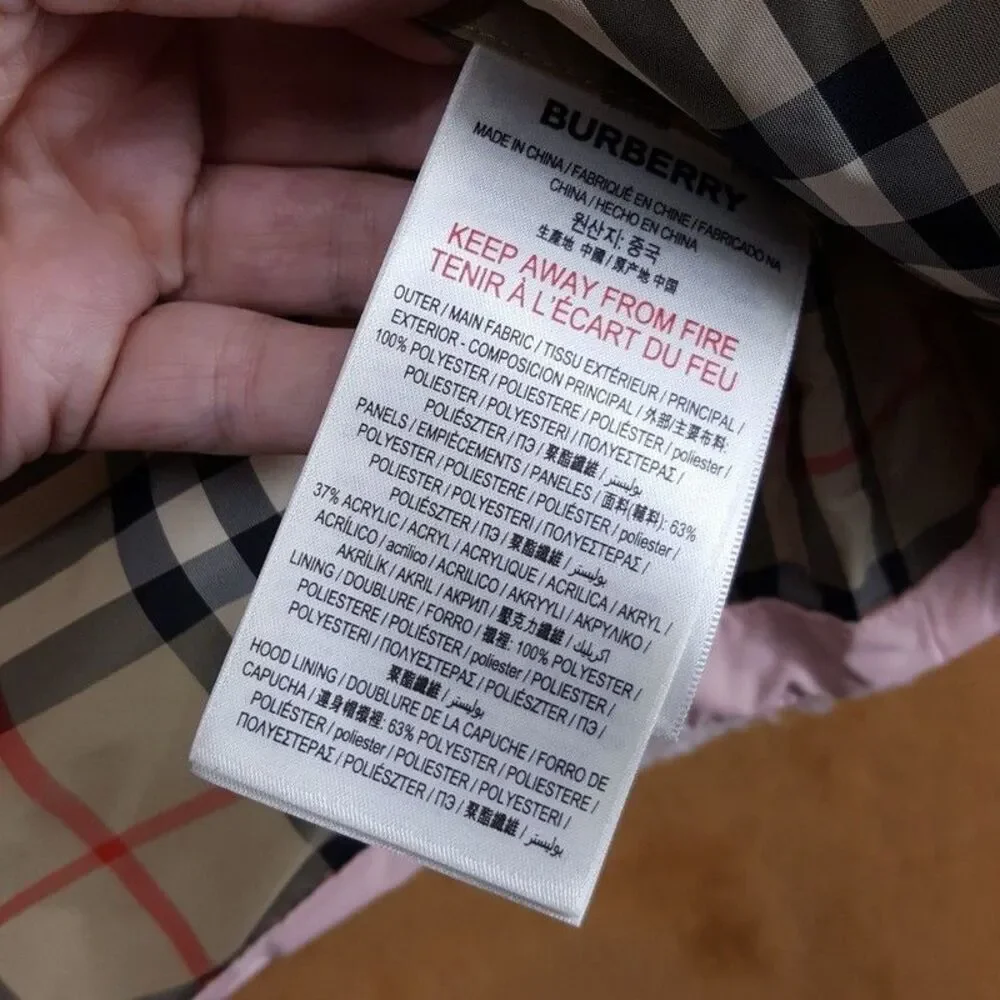 BABY BURBERRY Girls Puffer Coat Size 18M Pink Hooded Lined CALDER $545